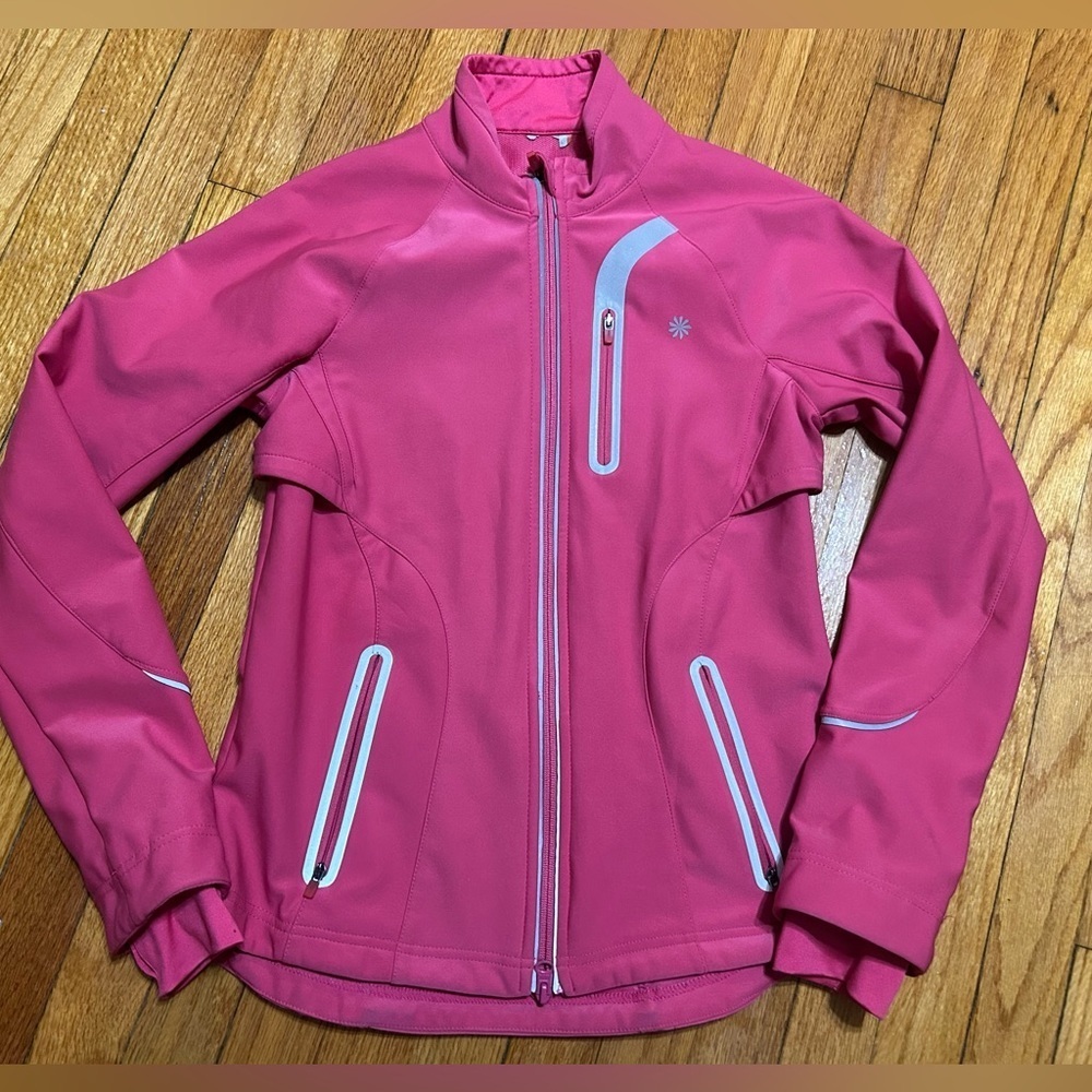 Athleta Full Zip Soft Shell Jacket Womens Size S Pink  Pockets Reflective
